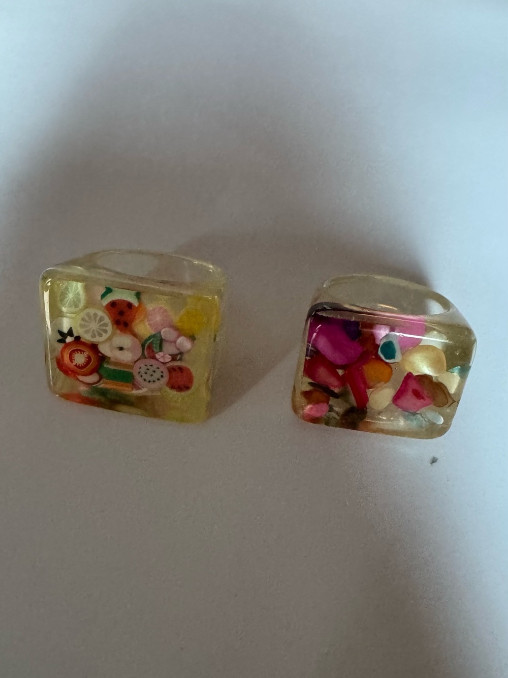 Handcrafted Floral Resin Rings in Yellow and Pink - Women Jewelry